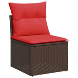 Set Divano da Giardino 4 pcs Marrone e Rosso polyrattan