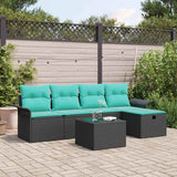 Set Divano da Giardino 6 pcs Nero e Turchese polyrattan