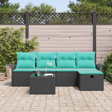 Set Divano da Giardino 6 pcs Nero e Turchese polyrattan
