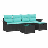 Set Divano da Giardino 6 pcs Nero e Turchese polyrattan