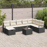 Set di divani con cuscino 9 pcs Nero e Crema polyrattan