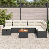Set Divano da Giardino con cuscino 9 pcs Nero polyrattan