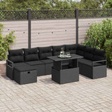 Set Divano da Giardino con cuscino 9 pcs Nero Poly Rattan