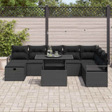 Set Divano da Giardino con cuscino 9 pcs Nero Poly Rattan