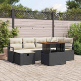 Set Divano da Giardino con cuscino 7 pcs Nero polyrattan