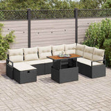 Set Divano da Giardino con cuscino 9 pcs Nero polyrattan
