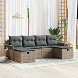 Set Divano da Giardino con cuscino 6 pcs Grigio Poly Rattan