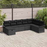 Set Divano da Giardino con cuscino 8 pcs Nero Poly Rattan