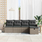 Set Divano da Giardino con cuscino 5 pcs Grigio Poly Rattan