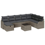 Set Divano da Giardino con cuscino 9 pcs Grigio Poly Rattan