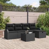 Set Divano da Giardino con cuscino 6 pcs Nero Poly Rattan
