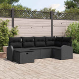 Set Divano da Giardino con cuscino 6 pcs Nero Poly Rattan