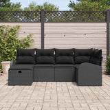Set Divano da Giardino con cuscino 6 pcs Nero Poly Rattan