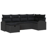 Set Divano da Giardino con cuscino 6 pcs Nero Poly Rattan
