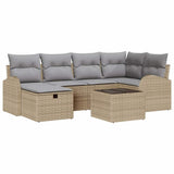 Set Divano da Giardino con cuscino 7 pcs Beige Poly Rattan