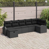 Set Divano da Giardino con cuscino 7 pcs Nero polyrattan