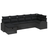 Set Divano da Giardino con cuscino 7 pcs Nero polyrattan