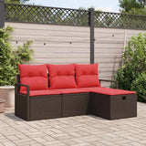 Set Divano da Giardino con cuscino 4 pcs Marrone polyrattan