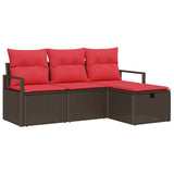 Set Divano da Giardino con cuscino 4 pcs Marrone polyrattan