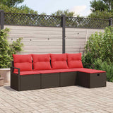 Set Divano da Giardino con cuscino 5 pcs Marrone polyrattan