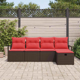 Set Divano da Giardino con cuscino 5 pcs Marrone polyrattan