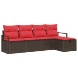 Set Divano da Giardino con cuscino 5 pcs Marrone polyrattan