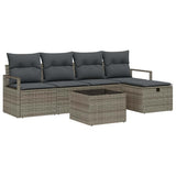 Set Divano da Giardino con cuscino 6 pcs Grigio Poly Rattan