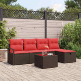 Set Divano da Giardino con cuscino 6 pcs Marrone polyrattan