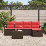 Set Divano da Giardino con cuscino 6 pcs Marrone polyrattan
