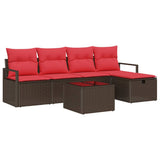 Set Divano da Giardino con cuscino 6 pcs Marrone polyrattan