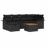 Set Divano da Giardino con cuscino 7 pcs Nero Poly Rattan
