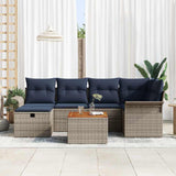 Set Divano da Giardino con cuscino 7 pcs Grigio Poly Rattan
