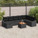 Set Divano da Giardino con cuscino 9 pcs Nero Poly Rattan