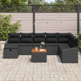Set Divano da Giardino con cuscino 9 pcs Nero Poly Rattan