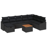 Set Divano da Giardino con cuscino 9 pcs Nero Poly Rattan