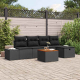 Set Divano da Giardino con cuscino 6 pcs Nero Poly Rattan