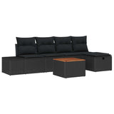 Set Divano da Giardino con cuscino 6 pcs Nero Poly Rattan