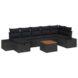 Set Divano da Giardino con cuscino 8 pcs Nero Poly Rattan