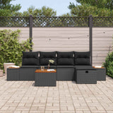 Set Divano da Giardino con cuscino 6 pcs Nero Poly Rattan