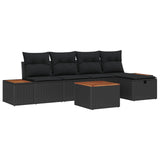 Set Divano da Giardino con cuscino 6 pcs Nero Poly Rattan