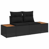 Set Divano da Giardino con cuscino 6 pcs Nero Poly Rattan