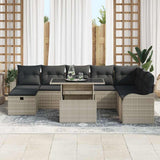 Set Divano da Giardino 9 pcs Grigio chiaro Poly Rattan