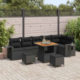 Set Divano da Giardino 9 pcs Nero polyrattan