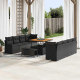 Set Divano da Giardino con cuscino 11 pcs Nero polyrattan
