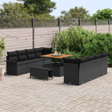 Set Divano da Giardino con cuscino 11 pcs Nero polyrattan