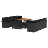 Set Divano da Giardino con cuscino 11 pcs Nero polyrattan