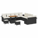 Set Divano da Giardino con cuscino 13 pcs Nero polyrattan