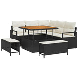 Set Divano da Giardino con cuscino 8 pcs Nero polyrattan