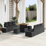 Set Divano da Giardino con cuscino 9 pcs Nero polyrattan