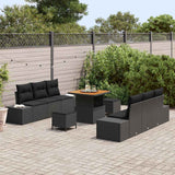 Set Divano da Giardino con cuscino 9 pcs Nero polyrattan